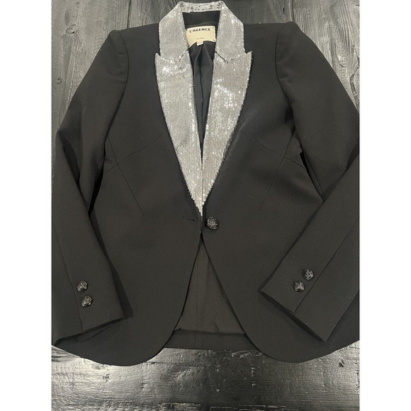 L' AGENCE Clementine Sequin Lapel Ponte Blazer - Picture 6 of 8